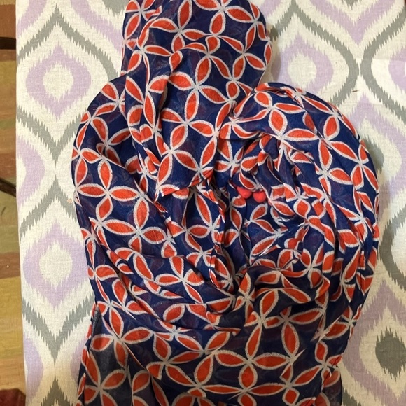 🌈 Mud Pie Pom Pom fringed India print cotton semi sheer scarf - Picture 9 of 10